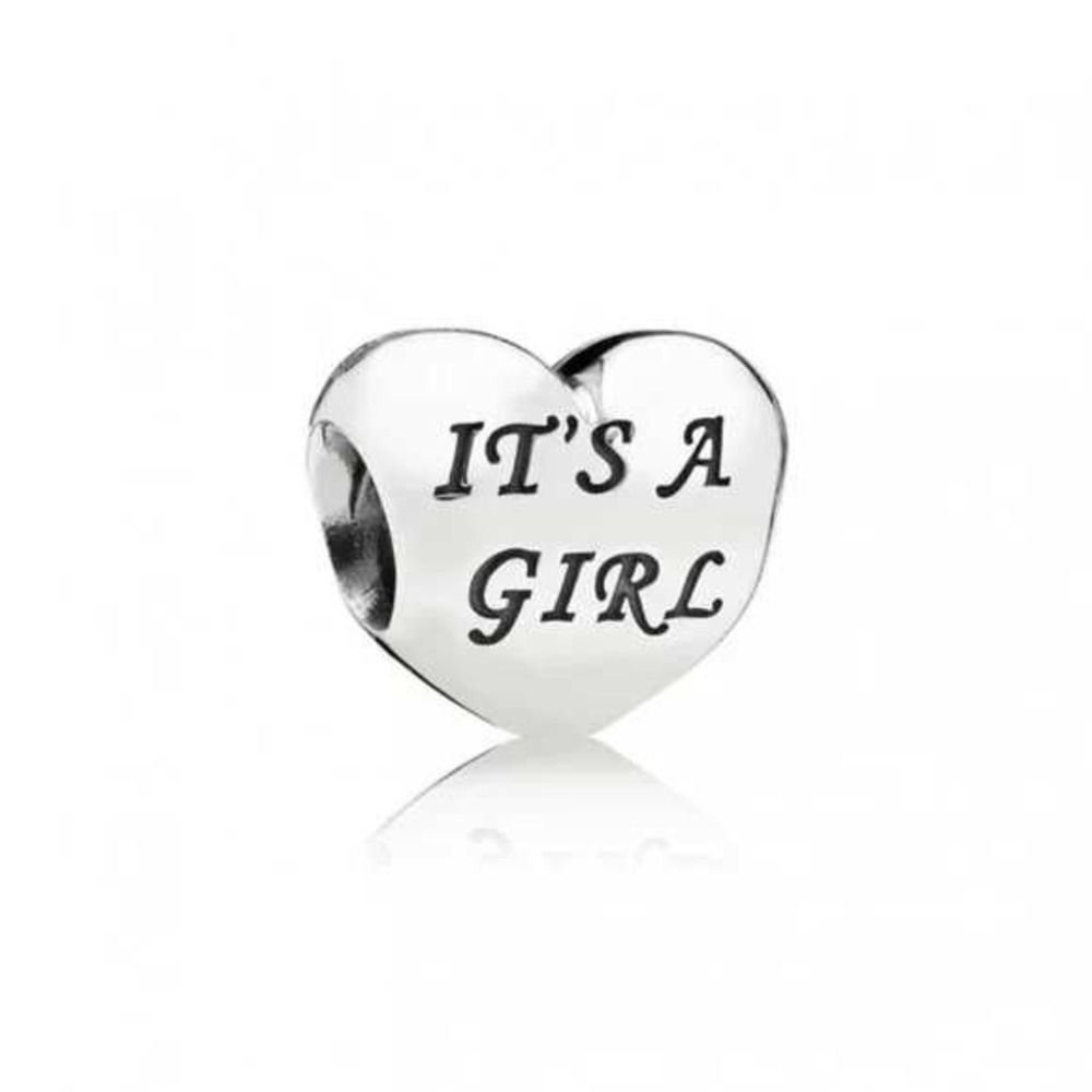 Pandora Sterling Silver It's a Girl Heart Charm Blue December BirthStone Stone